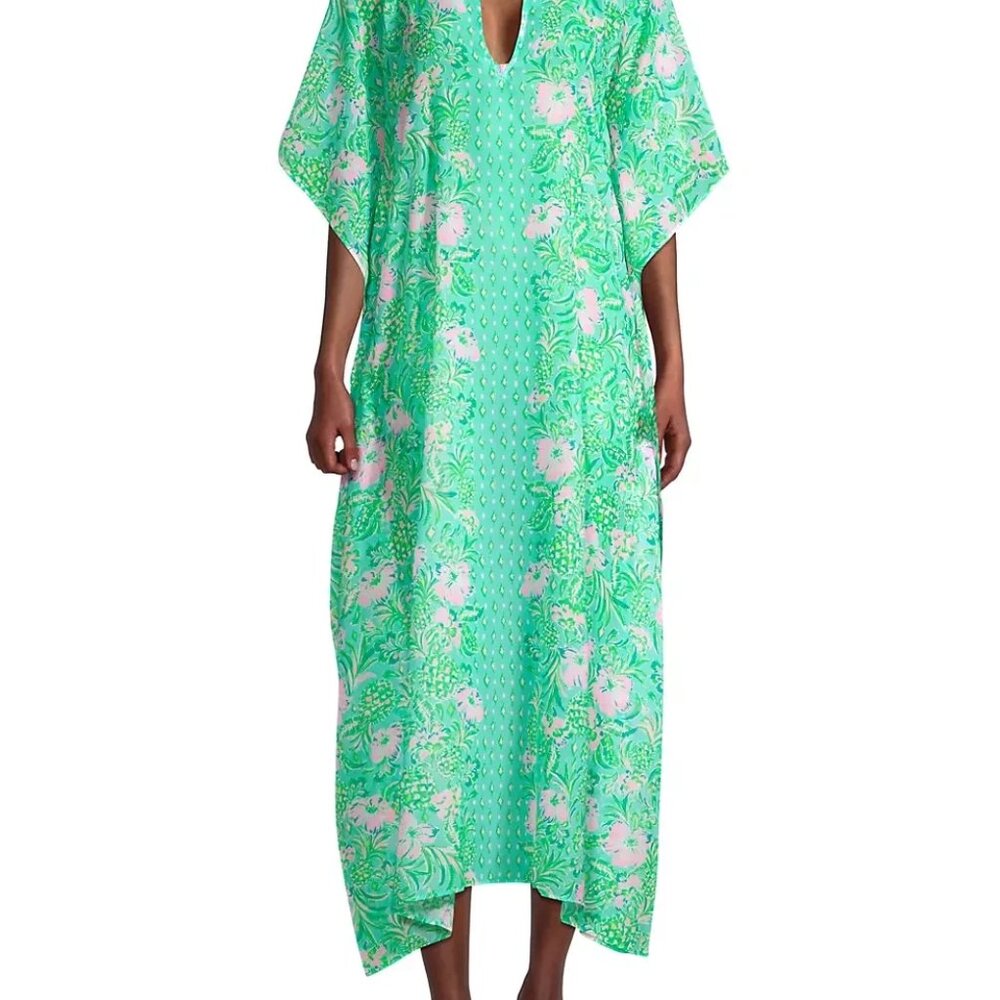 Lilly Pulitzer L/XL Cuca Coverup Surf Blue Oh Diamond Girl Print NWT $168 Retail